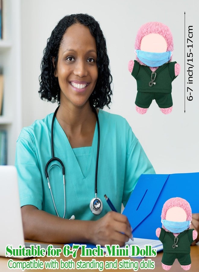 Velmitten 17cm Doll Clothes Doctor Nurse Scrubs Outfit Set for 17cm Dolls with Mini Mask Stethoscope Cute Nurse Uniform with Accessories Gift for DIY Dress-up Lovers & Collectors(Green) - Image 3